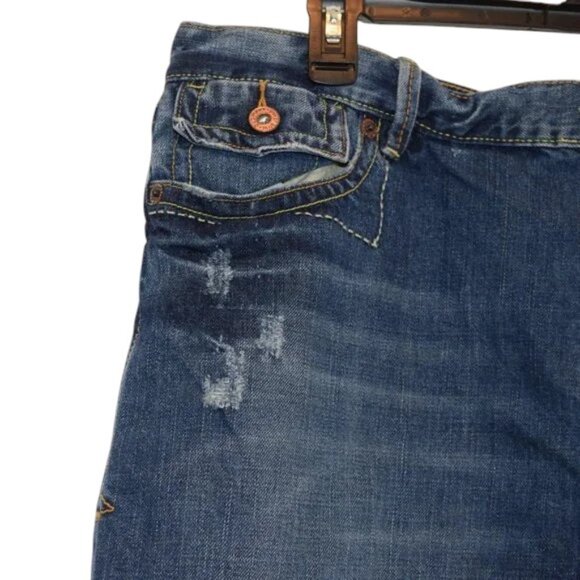 Old Navy Denim Blue Jean Skirt Embroidered Distressed Plus Size - Picture 4 of 8